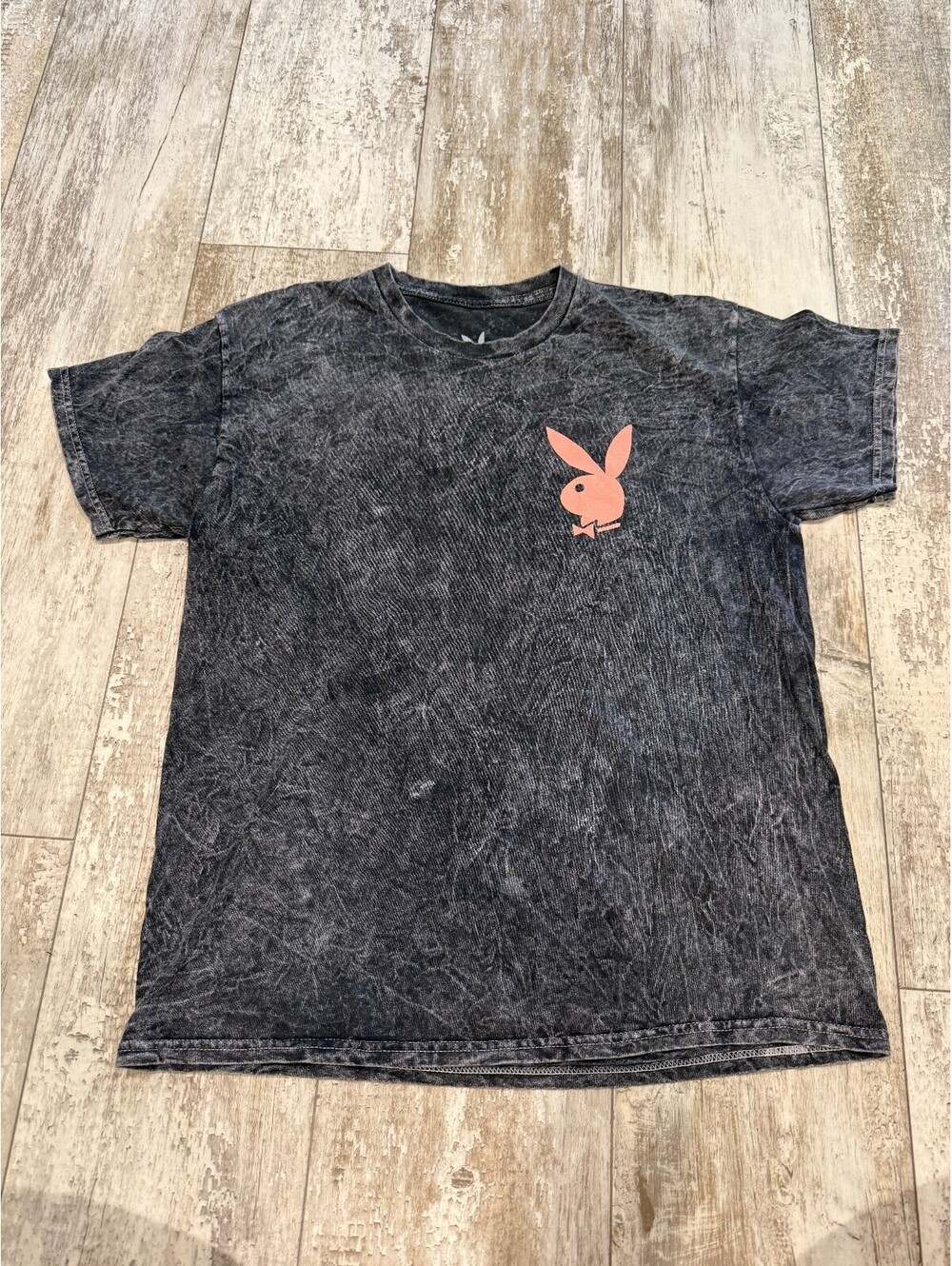 Playboy Mens L Black Acid Wash Bunny Logo T Shirt Y2K Streetwear
